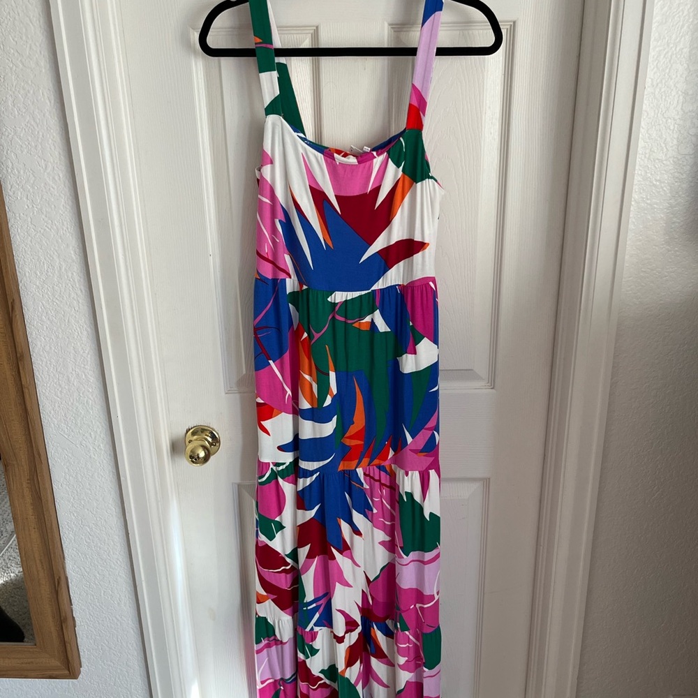 Soma Pink and Green Tropical Maxi Dress